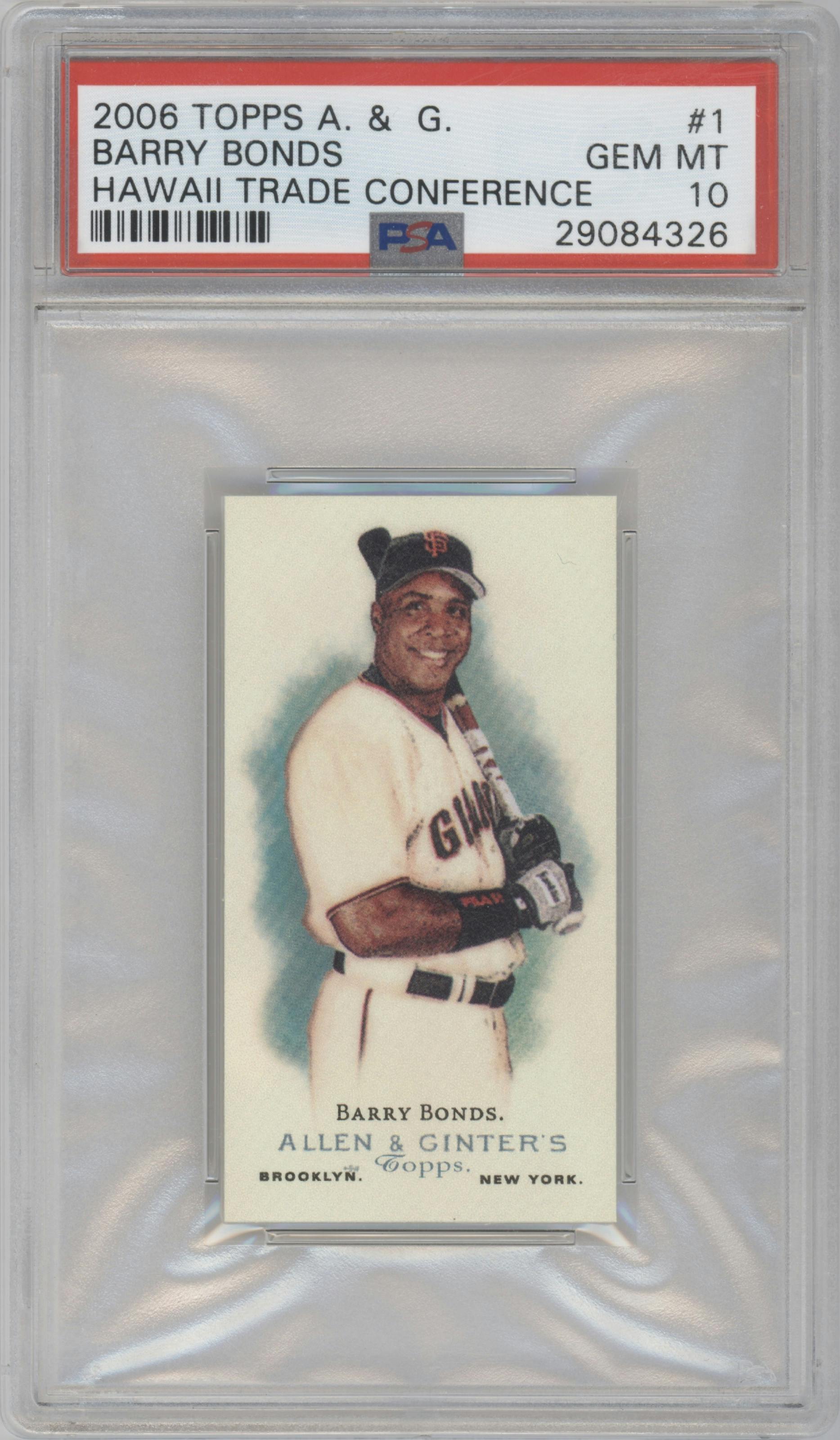 Barry Bonds from the 2006 Topps Allen & Ginter Hawaii Trade Conference set graded by PSA and given an overall grade of 10.