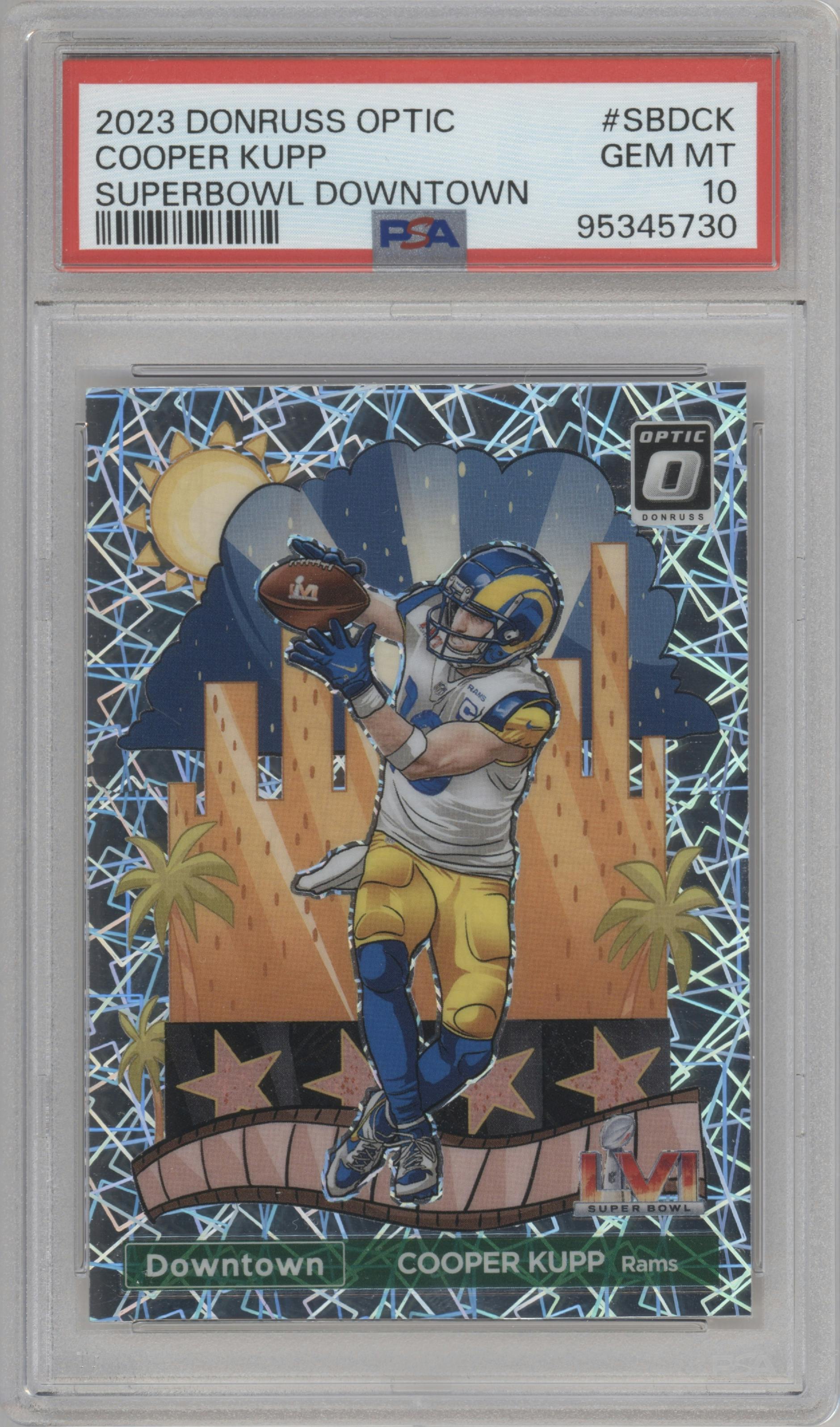 Cooper Kupp from the 2023 Donruss Optic set graded by PSA and given an overall grade of 10.