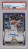 Jase Bowen from the 2023 Bowman  set featuring a Purple Refractor  parallel graded by PSA and given an overall grade of 9.