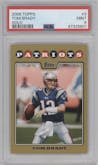 Tom Brady from the 2008 Topps  set featuring a Gold parallel graded by PSA and given an overall grade of 9.