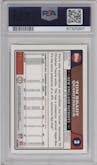 Tom Brady from the 2008 Topps  set featuring a Gold parallel graded by PSA and given an overall grade of 9.
