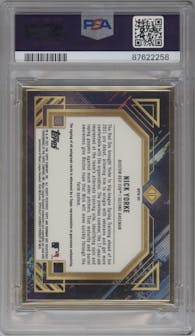 Nick Yorke from the 2021 Bowman Transcendent Collection set featuring a Blue parallel graded by PSA and given an overall grade of 9.