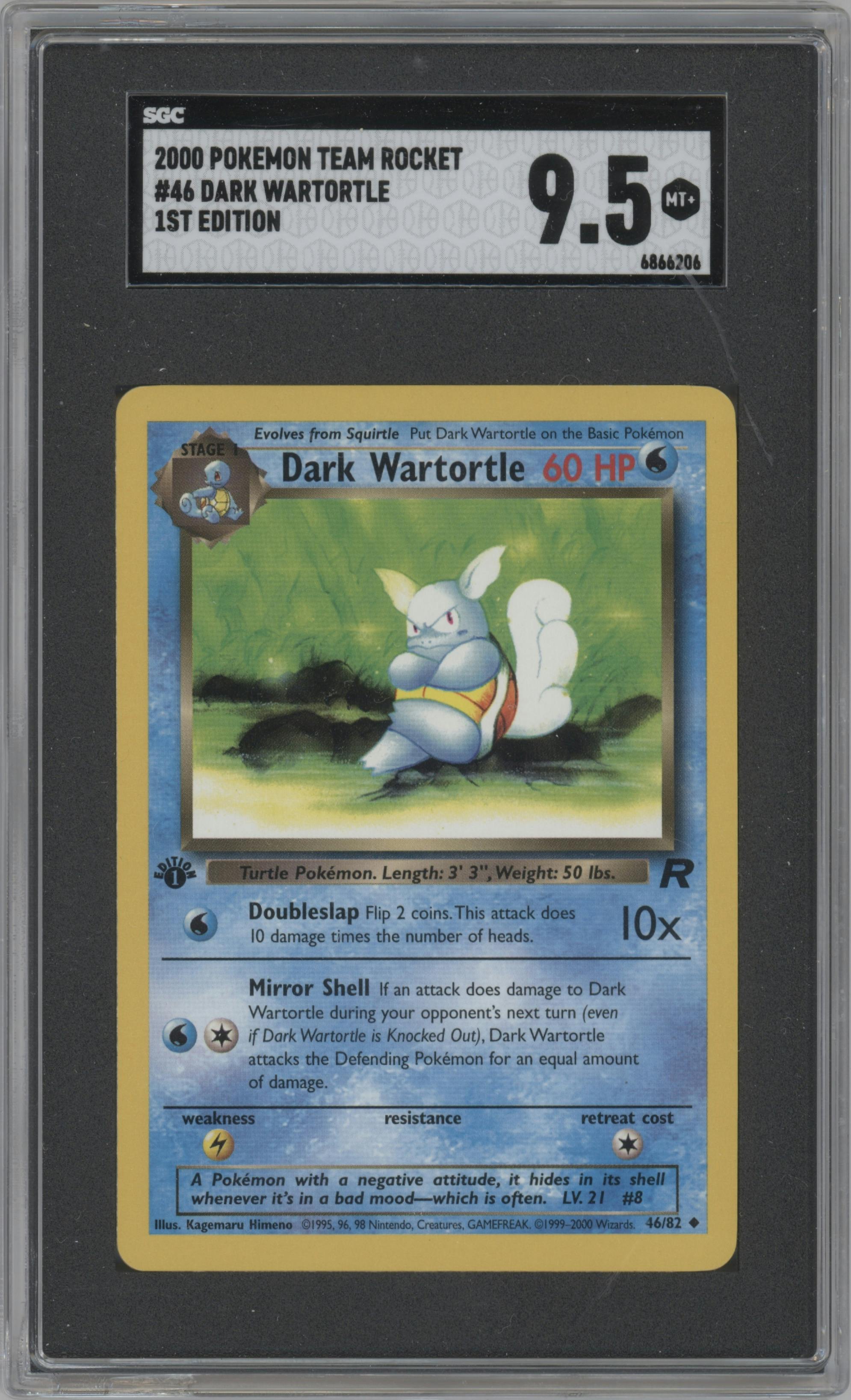 Dark Wartortle from the 2000 Pokemon set graded by SGC and given an overall grade of 9.5.