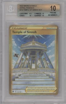 Temple of Sinnoh from the 2022 Pokemon SWSH set graded by Beckett and given an overall grade of 10.