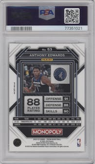 Anthony Edwards from the 2022-23 Panini Prizm Monopoly set featuring a Monopoly Black parallel graded by PSA and given an overall grade of 9.