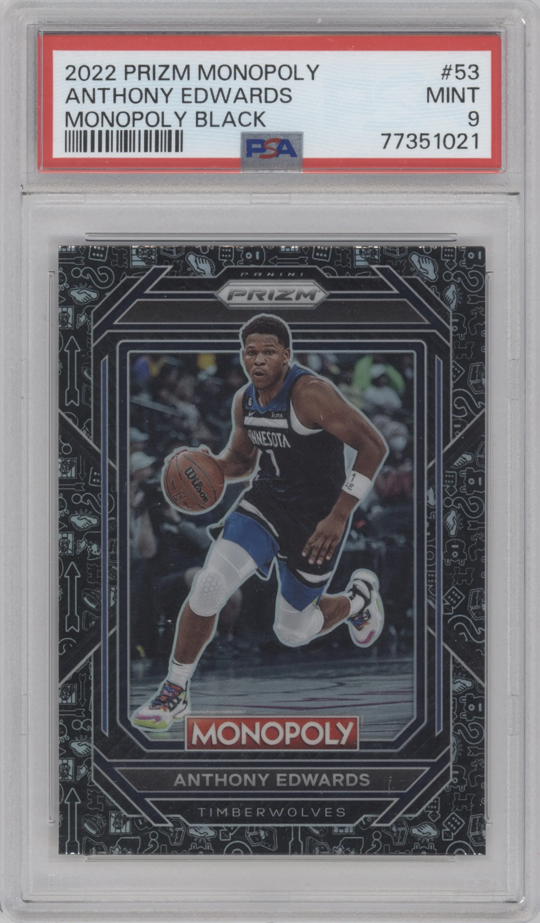 2022 Panini Prizm Monopoly Anthony Edwards Monopoly Black #53 PSA 9
