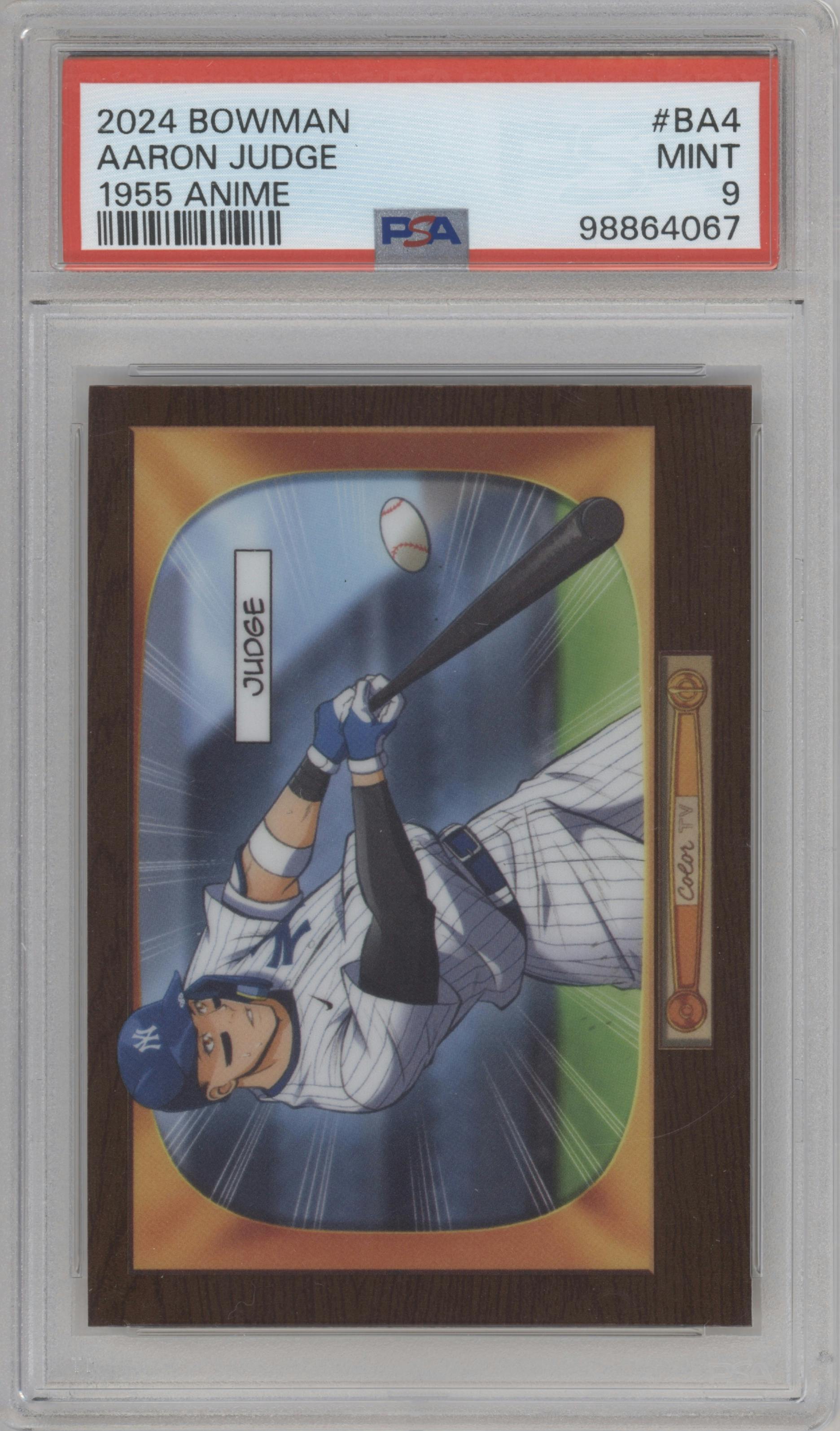 Aaron Judge from the 2024 Bowman set graded by PSA and given an overall grade of 9.