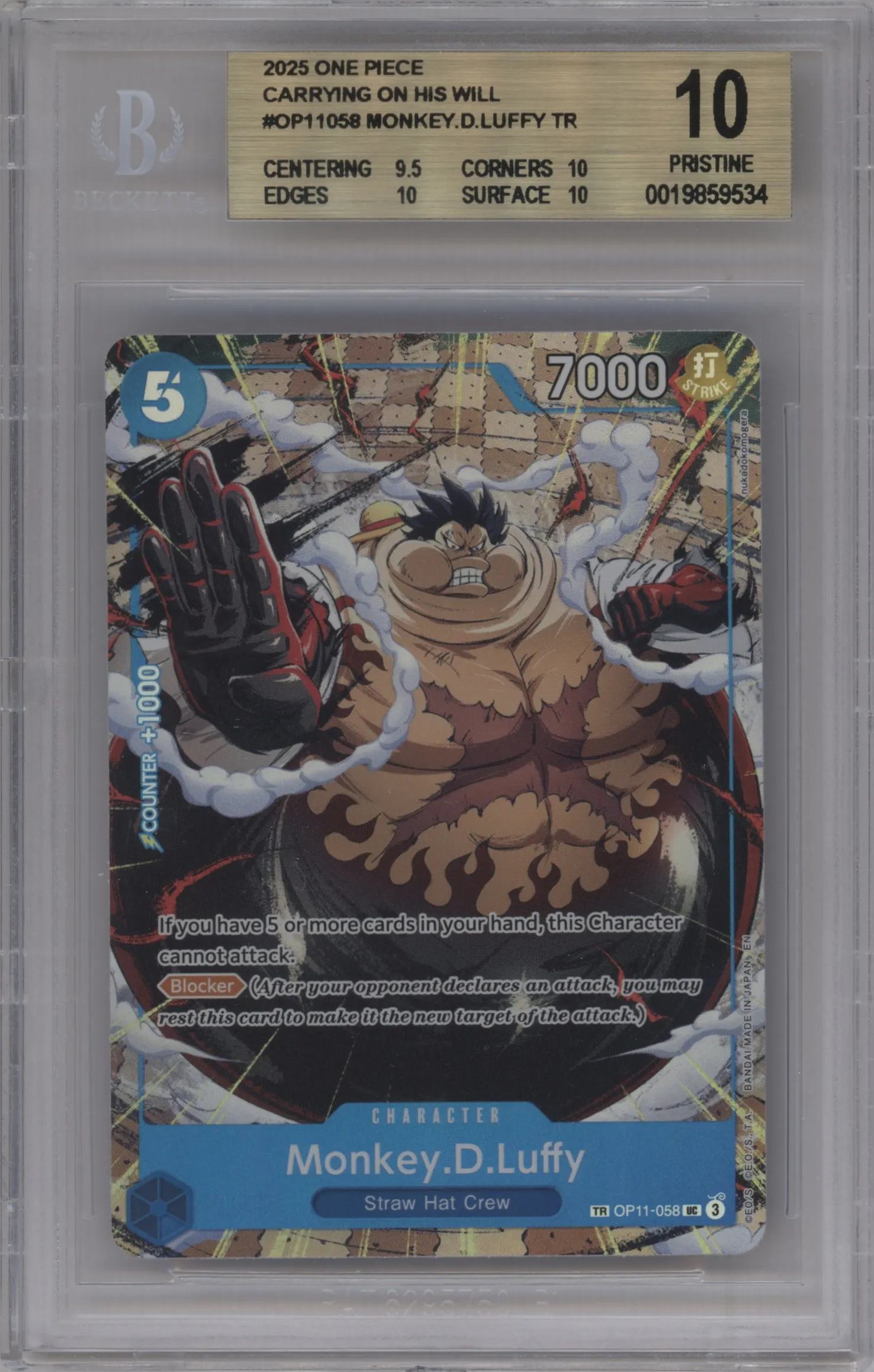 2025 One Piece A Fist of Divine Speed Monkey.D.Luffy OP11-058 UC #TR OP11-058 UC BGS 10