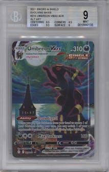 Umbreon VMAX from the 2021 Pokemon SWSH set graded by Beckett and given an overall grade of 9.