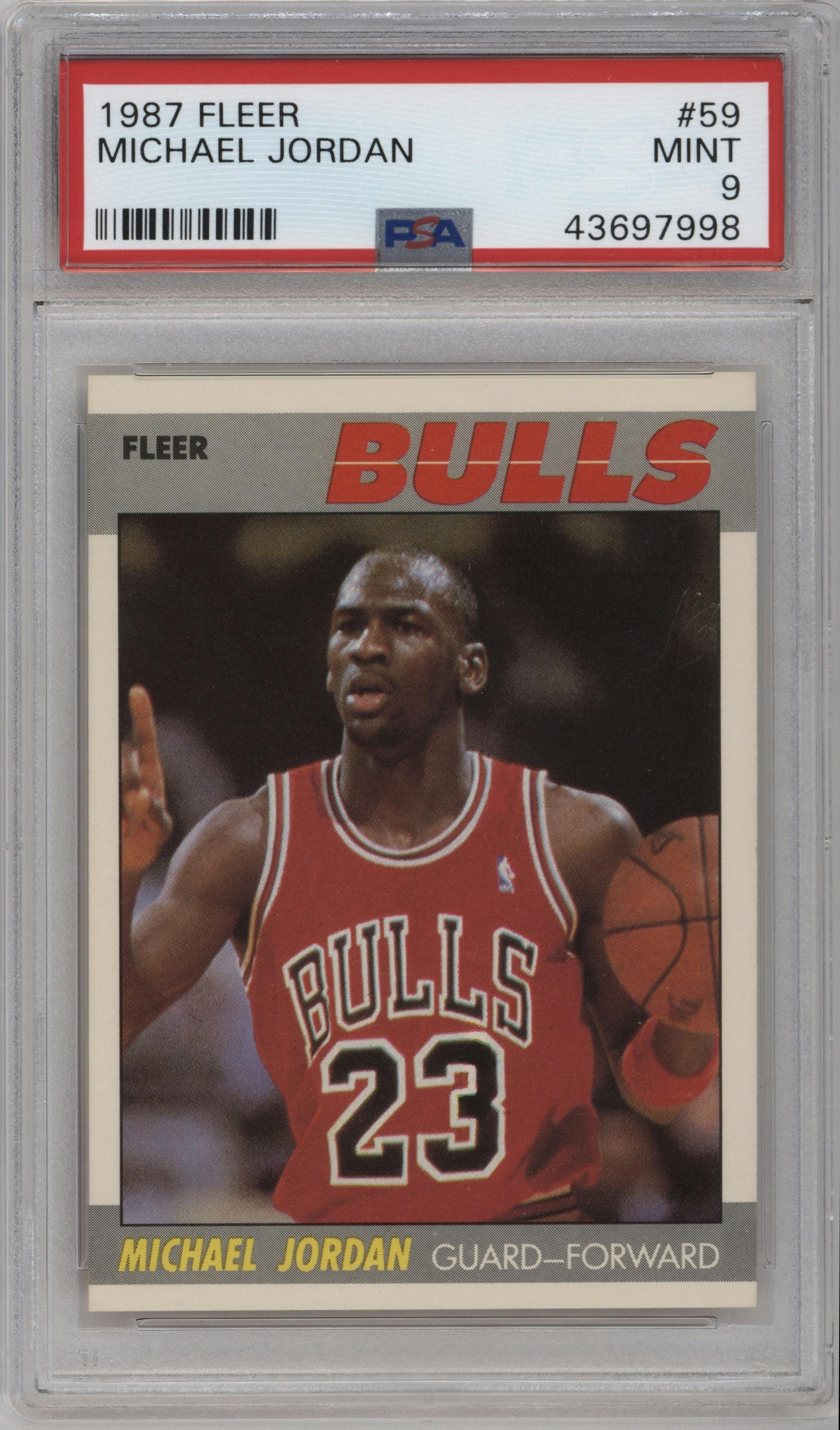 Michael Jordan from the 1987-88 Fleer set graded by PSA and given an overall grade of 9.