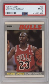 Michael Jordan from the 1987-88 Fleer set graded by PSA and given an overall grade of 9.