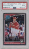 Shohei Ohtani from the 2018 Panini Donruss Optic set graded by PSA and given an overall grade of 9.
