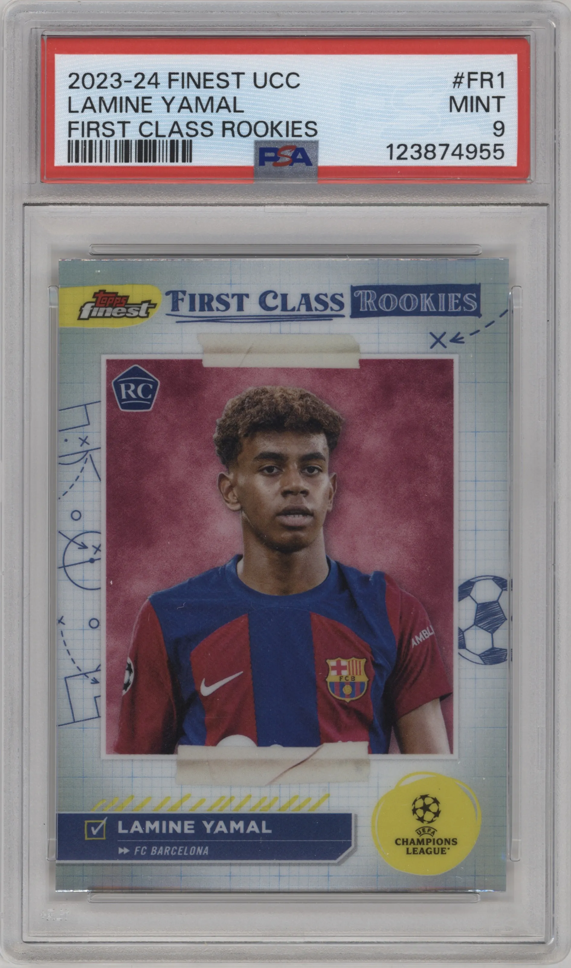 2023 Topps Finest UEFA Club Competitions First Class Rke. Lamine Yamal PSA 9