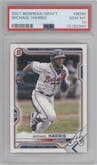 Michael Harris from the 2021 Bowman Draft set graded by PSA and given an overall grade of 10.