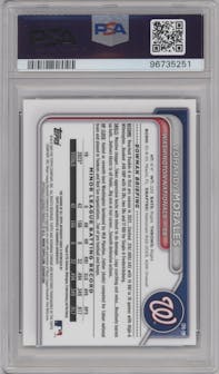 Yohandy Morales from the 2024 Bowman set featuring a Blue Refractor parallel graded by PSA and given an overall grade of 9.