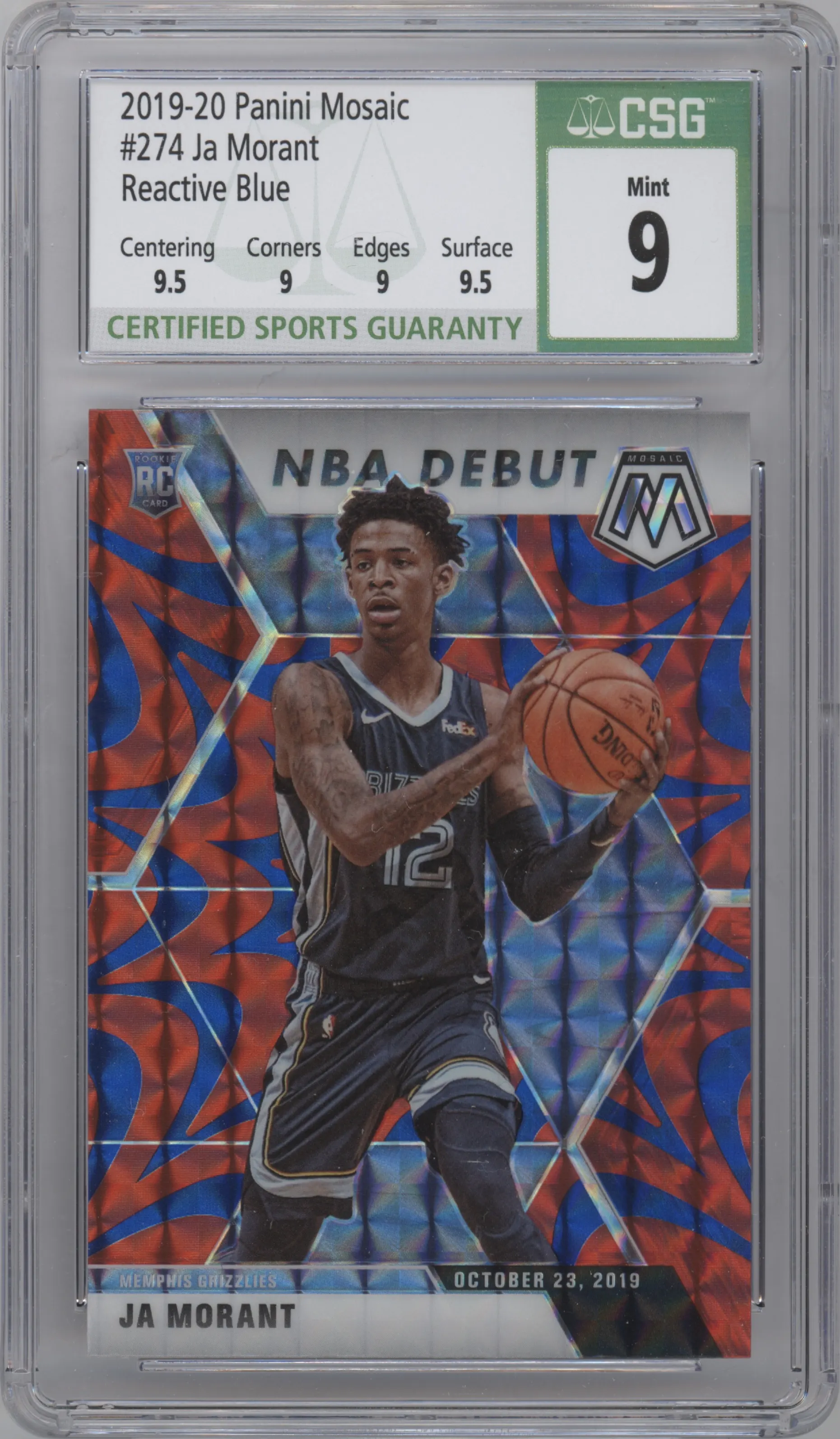 2019 Panini Mosaic Ja Morant Reactive Blue CGC 9