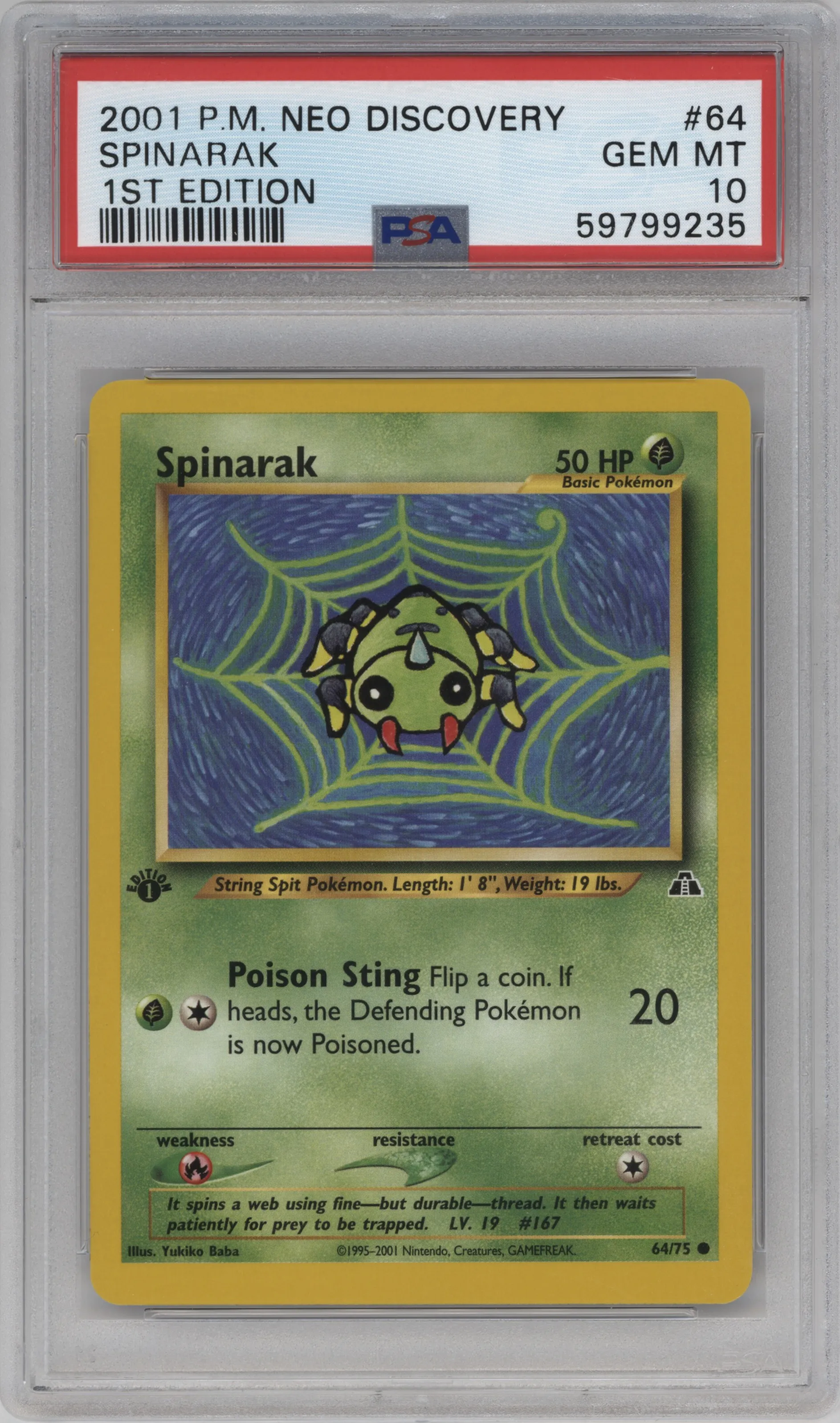 2001 Pokemon Neo Genesis Neo Discovery Spinarak #64 PSA 10