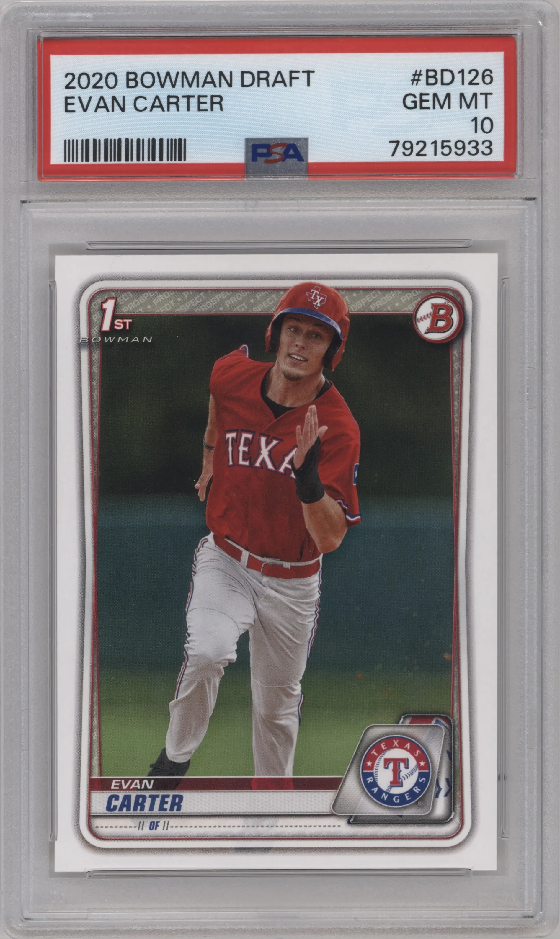 2020 Bowman Draft Evan Carter #BD-126 PSA 10
