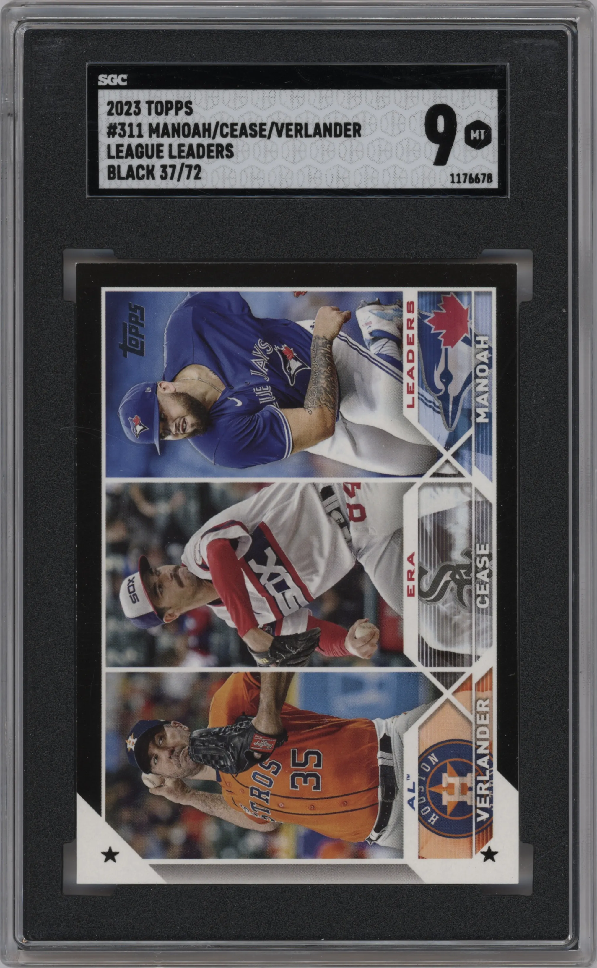 2023 Topps Series 1 Alek Manoah/Justin Verlander/Dylan Cease LL Black #311 SGC 9