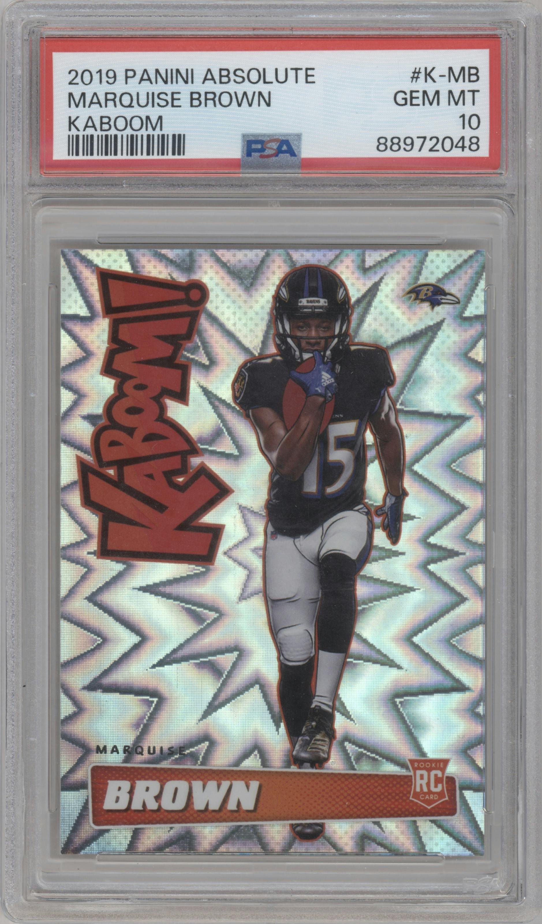 Marquise Brown from the 2019 Panini Absolute set graded by PSA and given an overall grade of 10.