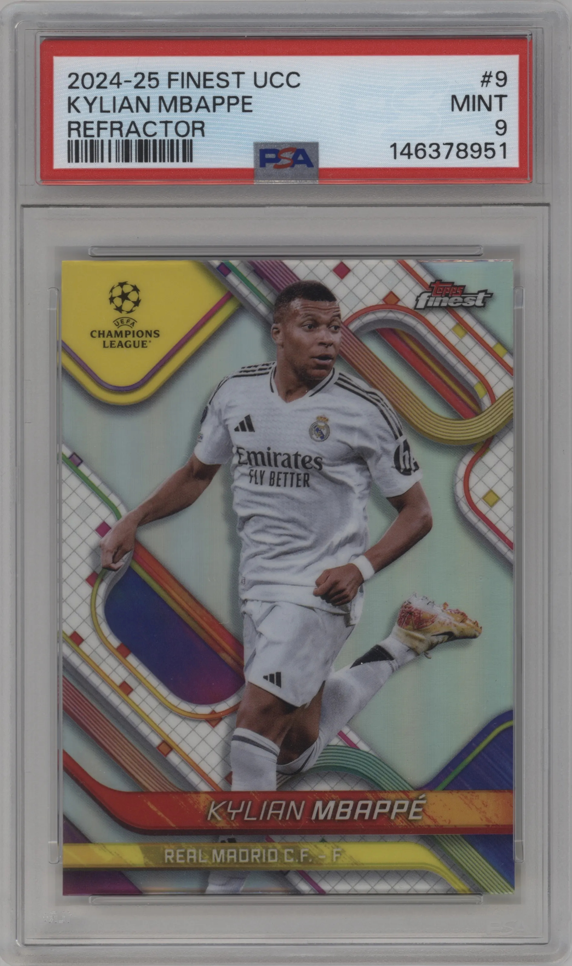 2024 Finest UEFA Club Competitions Kylian Mbappe Refractor #9 PSA 9