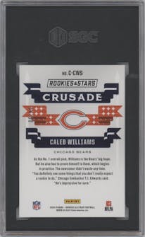 Caleb Williams from the 2024 Panini Rookies & Stars set featuring a Blue parallel graded by SGC and given an overall grade of 10.