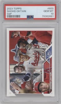 Shohei Ohtani from the 2023 Topps Series 2 set graded by PSA and given an overall grade of 10.