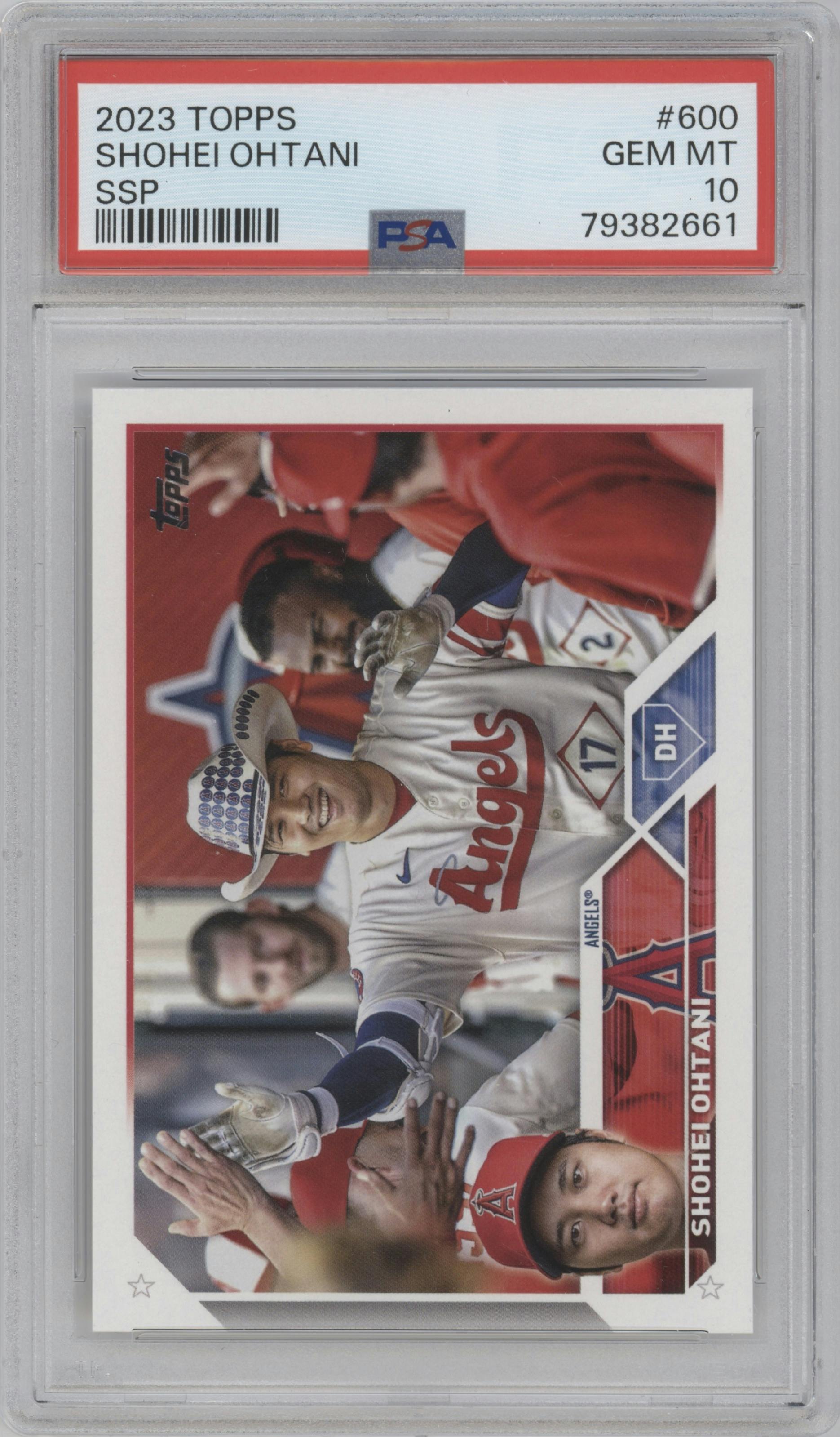 Shohei Ohtani from the 2023 Topps Series 2 set graded by PSA and given an overall grade of 10.
