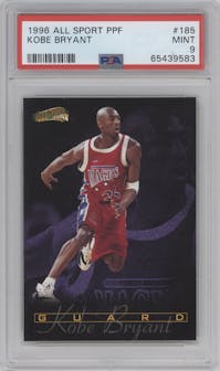 Kobe Bryant from the 1996-97 All Sport PPF set graded by PSA and given an overall grade of 9.