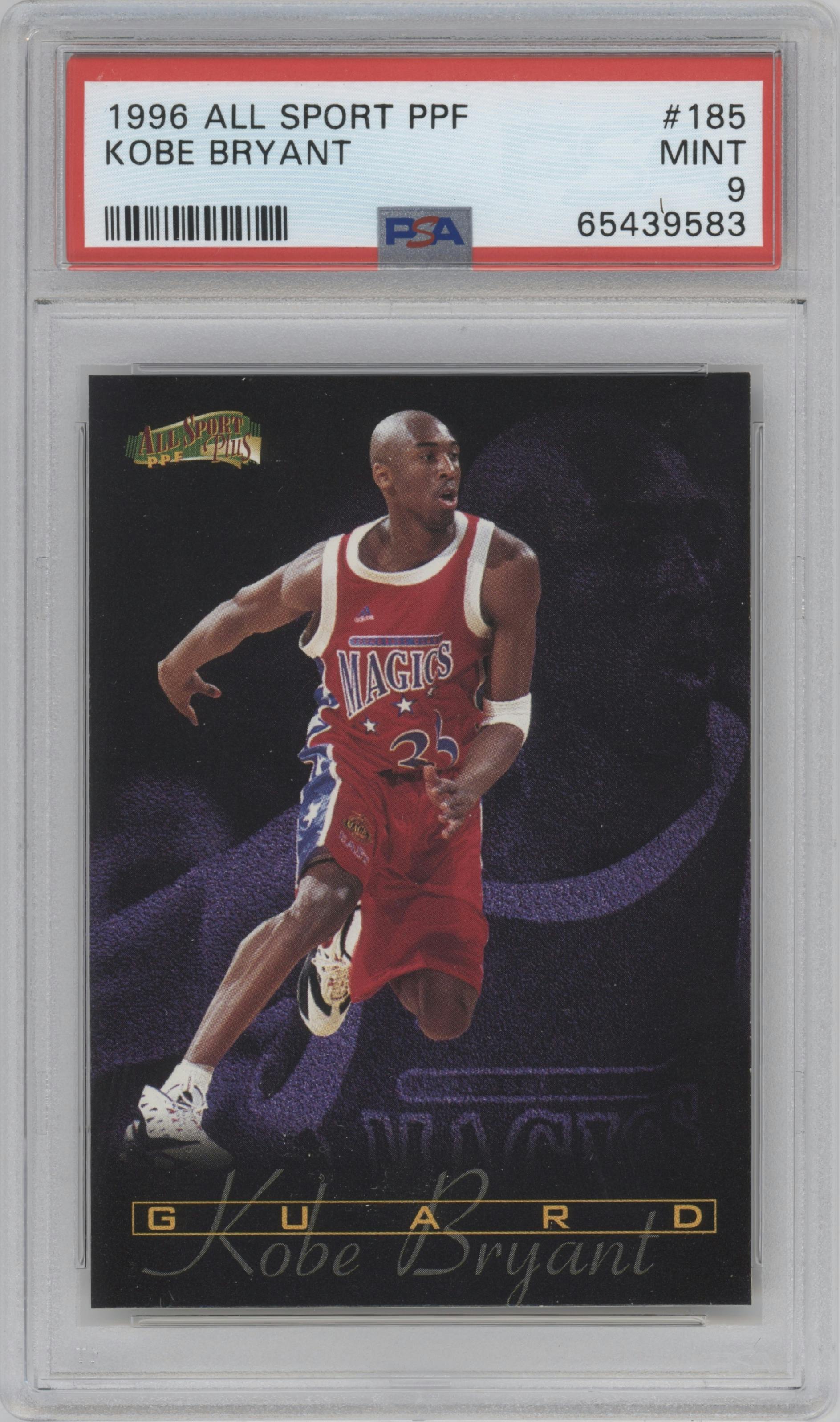Kobe Bryant from the 1996-97 All Sport PPF set graded by PSA and given an overall grade of 9.