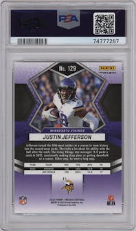 Justin Jefferson  from the 2022 Panini Mosaic set featuring a White Sparkle parallel graded by PSA and given an overall grade of 10.