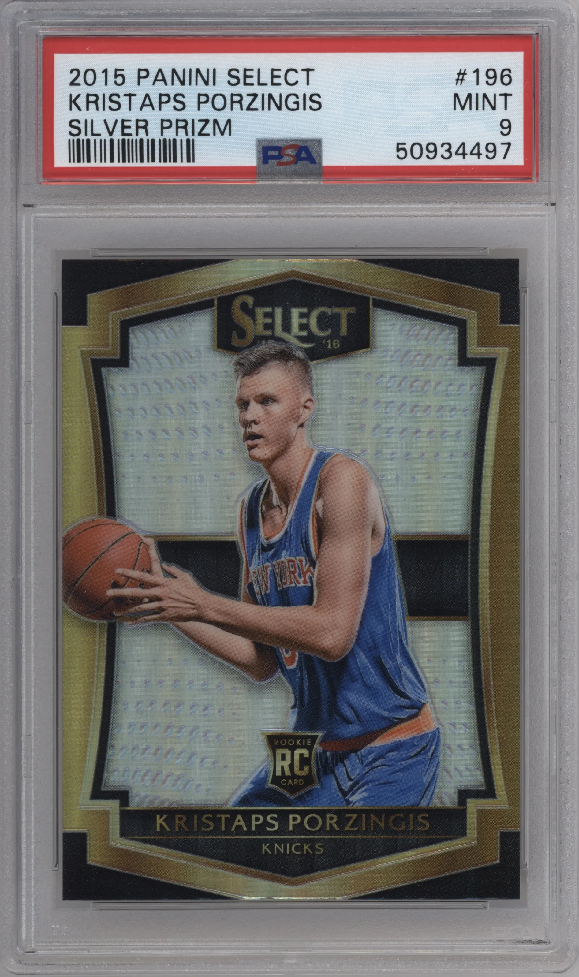 2015 Panini Select Pre.Lvl. Kristaps Porzingis Silver Prizm #196 PSA 9