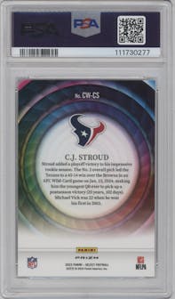 C.J. Stroud from the 2023 Panini Select set graded by PSA and given an overall grade of 10.