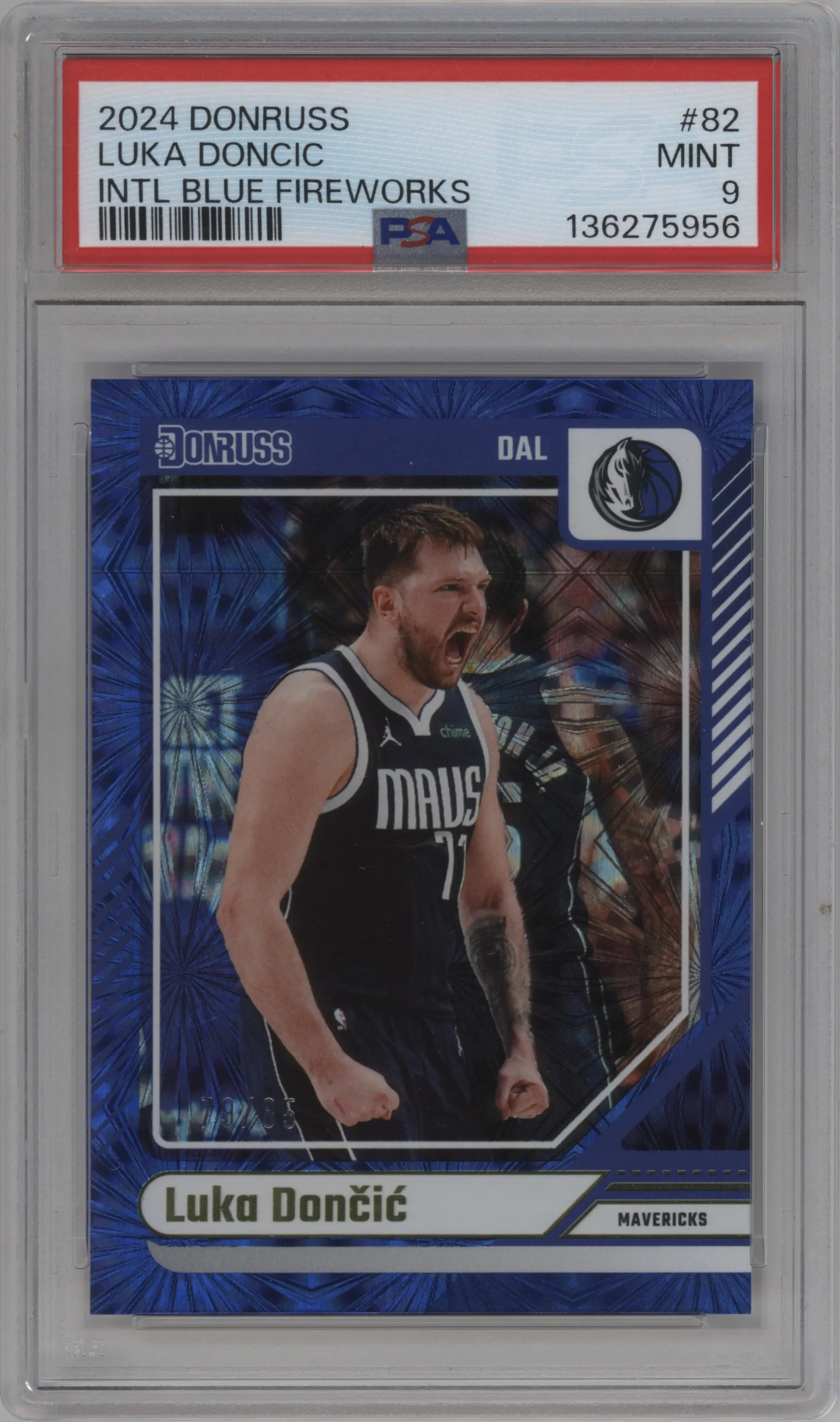 2024 Panini Donruss Luka Doncic International Blue Fireworks #82 PSA 9