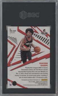 Shaedon Sharpe from the 2023-24 Donruss Optic set featuring a Gold parallel graded by SGC and given an overall grade of 9.
