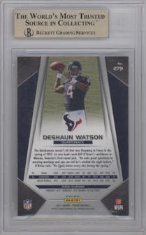 Deshaun Watson from the 2017 Panini Prizm set featuring a Disco parallel graded by Beckett and given an overall grade of 9.5.