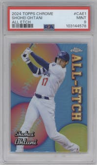 Shohei Ohtani from the 2024 Topps Chrome set graded by PSA and given an overall grade of 9.