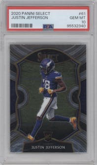 Justin Jefferson from the 2020 Panini Select set graded by PSA and given an overall grade of 10.
