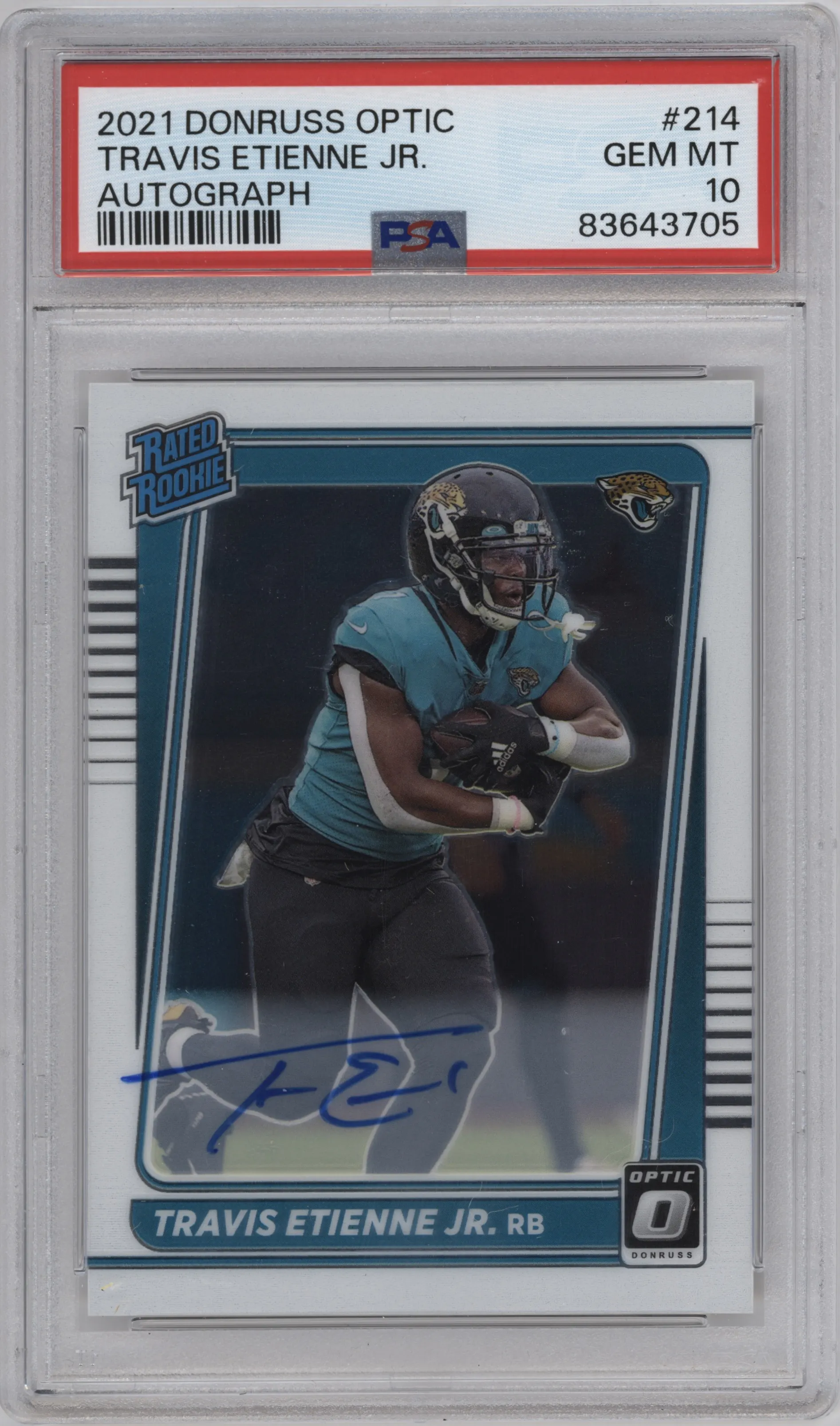 2021 Panini Donruss Optic Rtd.Rke.Auto Travis Etienne Jr. #214 PSA 10
