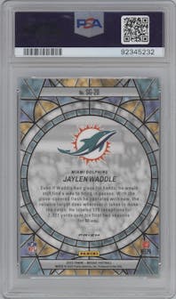 Jaylen Waddle from the 2023 Panini Mosaic set graded by PSA and given an overall grade of 10.