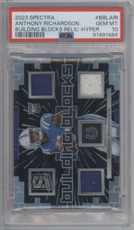 Anthony Richardson  from the 2023 Panini Spectra set featuring a Hyper parallel graded by PSA and given an overall grade of 10.