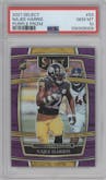 Najee Harris from the 2021 Panini Select set featuring a Purple Prizm parallel graded by PSA and given an overall grade of 10.