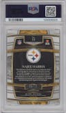 Najee Harris from the 2021 Panini Select set featuring a Purple Prizm parallel graded by PSA and given an overall grade of 10.