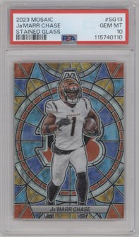 Ja'Marr Chase from the 2023 Panini Mosaic set graded by PSA and given an overall grade of 10.