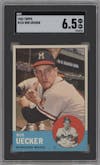 Bob Uecker from the 1963 Topps set graded by SGC and given an overall grade of 6.5.