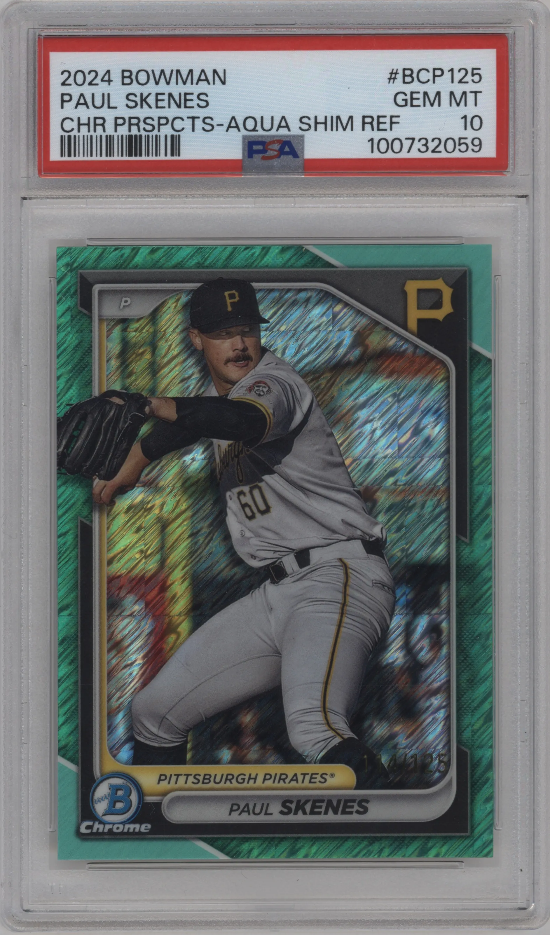 2024 Bowman Chrome Pros. Paul Skenes Aqua Shimmer Refractor #BCP-125 PSA 10