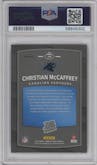 Christian McCaffrey from the 2017 Panini Donruss Optic set featuring a Holo parallel graded by PSA and given an overall grade of 9.