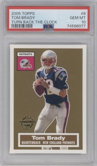 Tom Brady from the 2005 Topps Turn Back The Clock set graded by PSA and given an overall grade of 10.