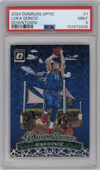 Luka Doncic from the 2024-25 Donruss Optic set graded by PSA and given an overall grade of 9.