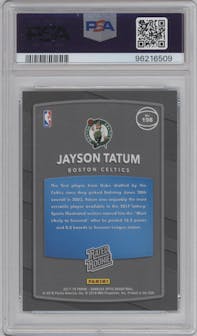 Jayson Tatum from the 2017-18 Panini Donruss Optic set graded by PSA and given an overall grade of 10.